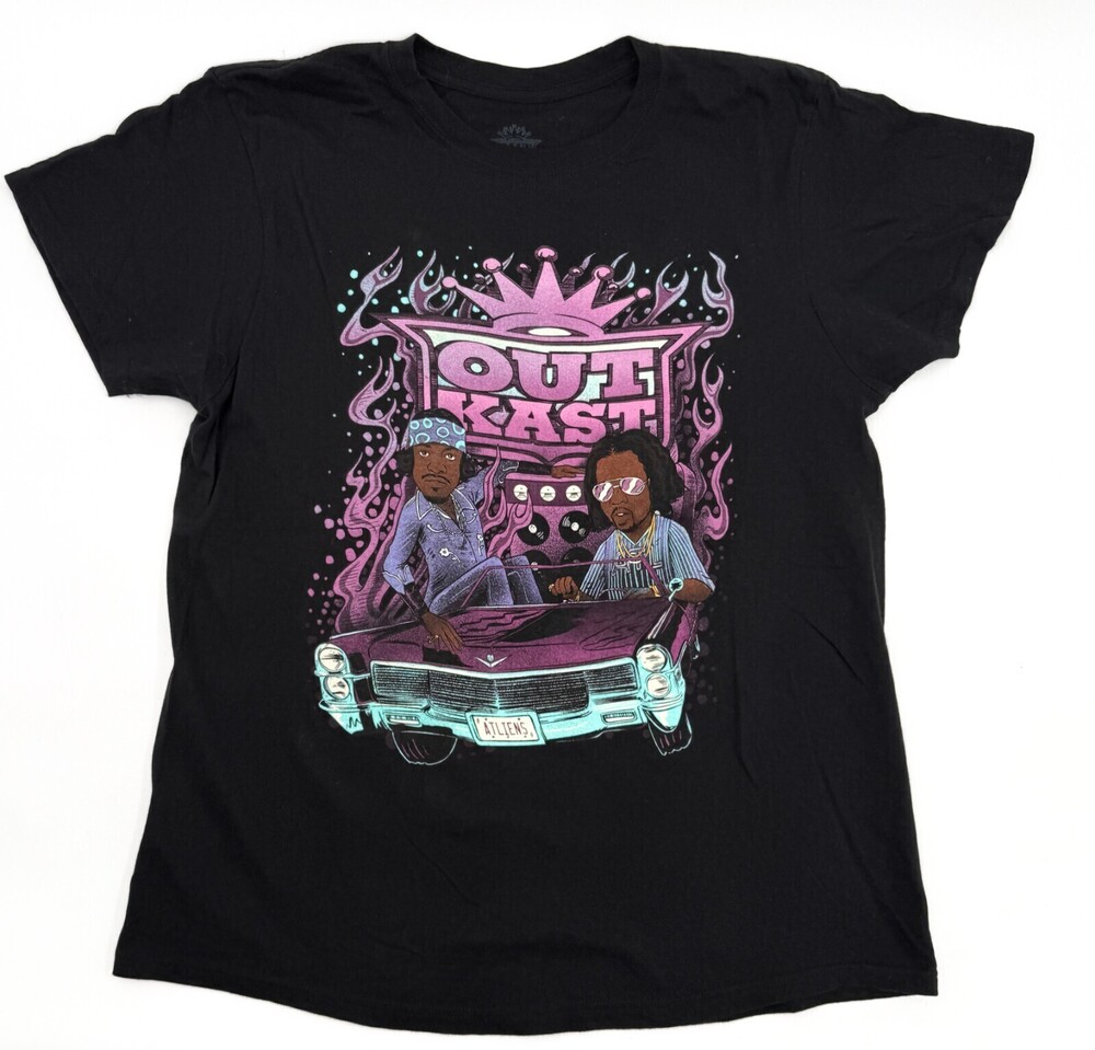 OUTKast Shirt Womens Large Black ATLiens Graphic 90s Hip Hop Rap Cartoon